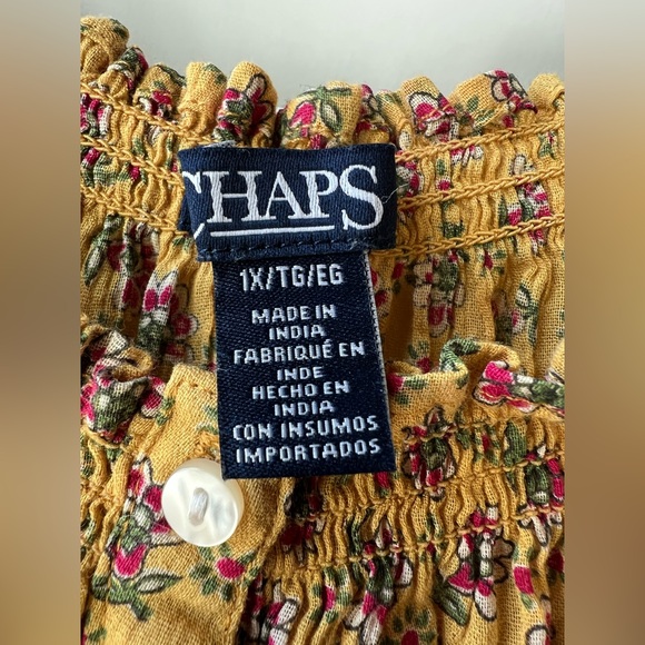 Chaps - 1X - Long Sleeve Top - Yellow/Red/Green - Picture 2 of 7